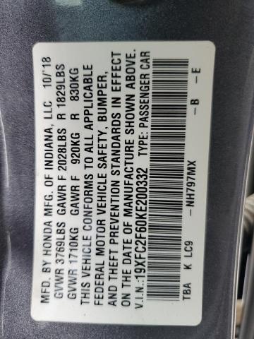 Photo 10 from auction – 2019 HONDA CIVIC LX with VIN 19XFC2F60KE200332