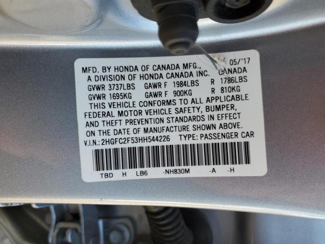 Photo 10 from auction – 2017 HONDA CIVIC LX with VIN 2HGFC2F53HH544226
