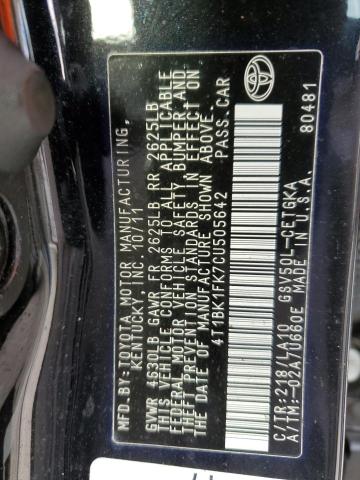 Photo 10 from auction – 2012 TOYOTA CAMRY SE with VIN 4T1BK1FK7CU505642