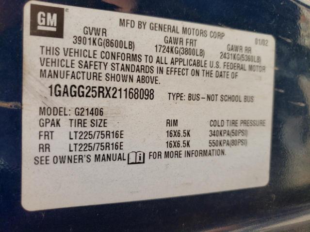 Photo 10 from auction – 2002 CHEVROLET EXPRESS G2 with VIN 1GAGG25RX21168098