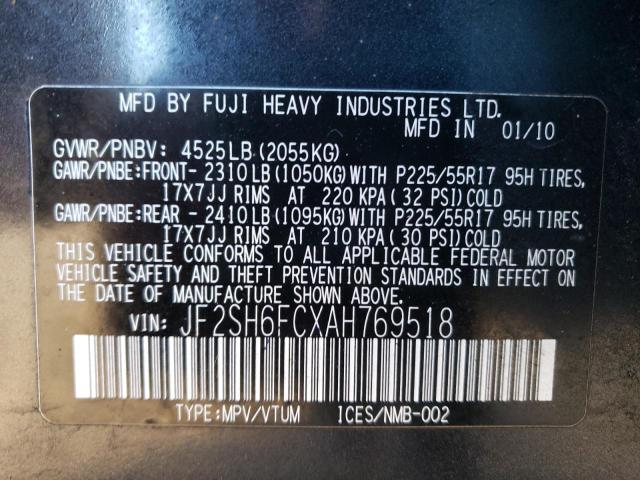 Photo 10 from auction – 2010 SUBARU FORESTER 2 with VIN JF2SH6FCXAH769518