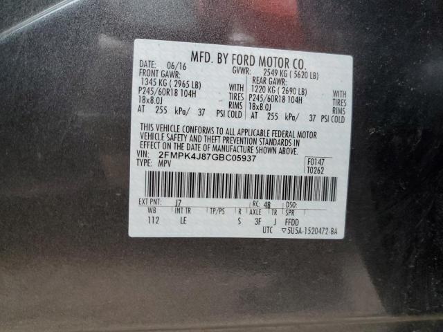 Photo 10 from auction – 2016 FORD EDGE SEL with VIN 2FMPK4J87GBC05937