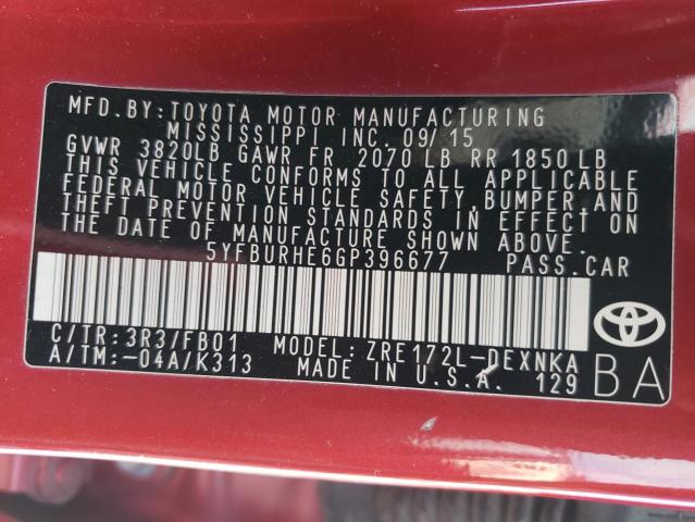 Photo 10 from auction – 2016 TOYOTA COROLLA L with VIN 5YFBURHE6GP396677