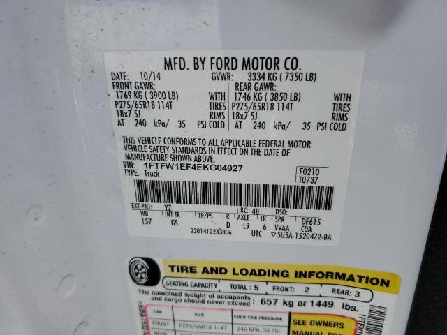 Photo 10 from auction – 2014 FORD F150 SUPER with VIN 1FTFW1EF4EKG04027