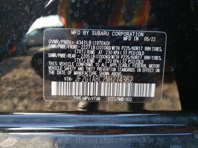 Photo 10 from auction – 2022 SUBARU CROSSTREK with VIN JF2GTABC2NH274362