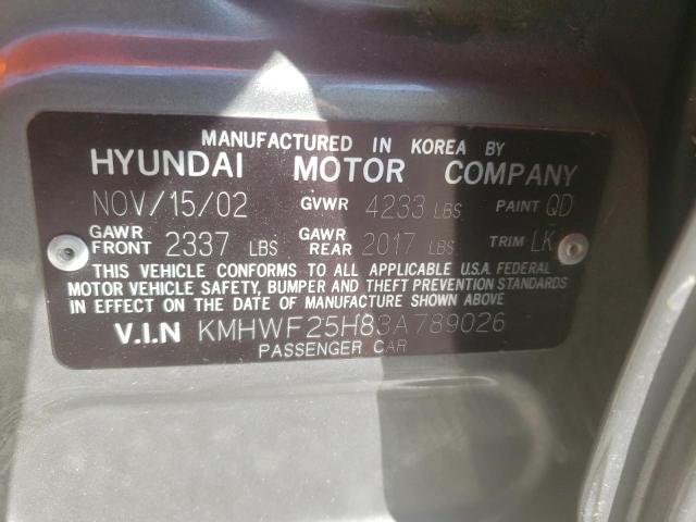 Photo 10 from auction – 2003 HYUNDAI SONATA GL with VIN KMHWF25H83A789026