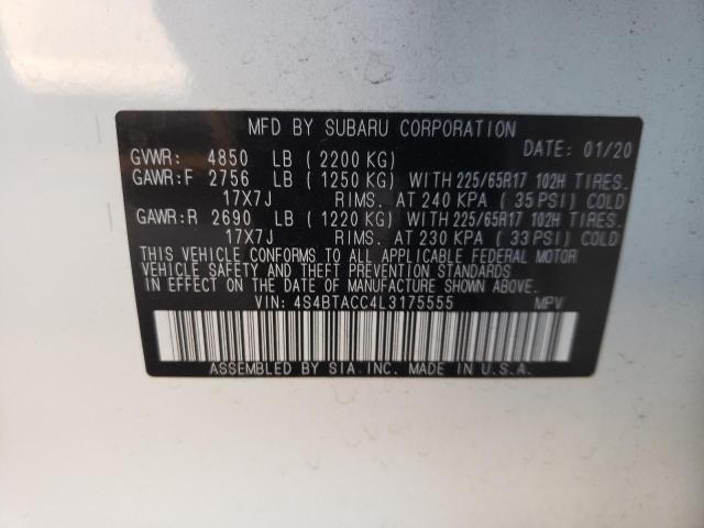 Photo 10 from auction – 2020 SUBARU OUTBACK with VIN 4S4BTACC4L3175555