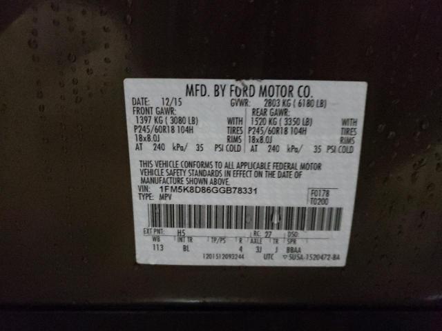 Photo 10 from auction – 2016 FORD EXPLORER X with VIN 1FM5K8D86GGB78331