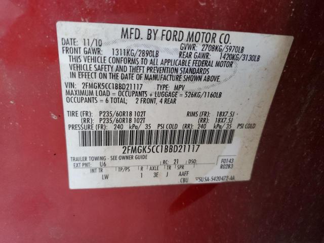 Photo 10 from auction – 2011 FORD FLEX SEL with VIN 2FMGK5CC1BBD21117