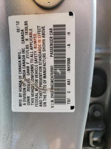 Photo 10 from auction – 2012 HONDA CIVIC SI with VIN 2HGFB6E58CH702001