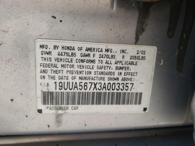 Photo 10 from auction – 2003 ACURA TL with VIN 19UUA567X3A003357