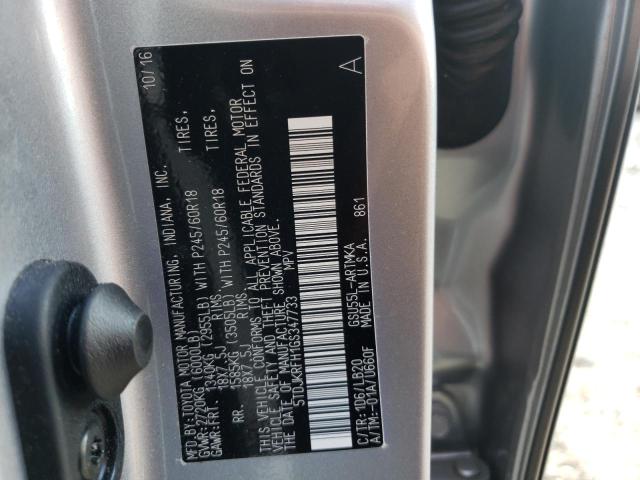 Photo 10 from auction – 2016 TOYOTA HIGHLANDER with VIN 5TDJKRFH1GS347733
