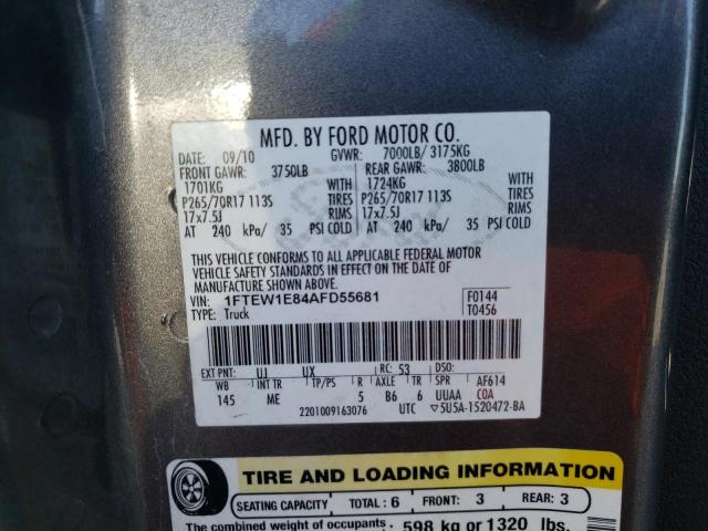 Photo 10 from auction – 2010 FORD F150 SUPER with VIN 1FTEW1E84AFD55681