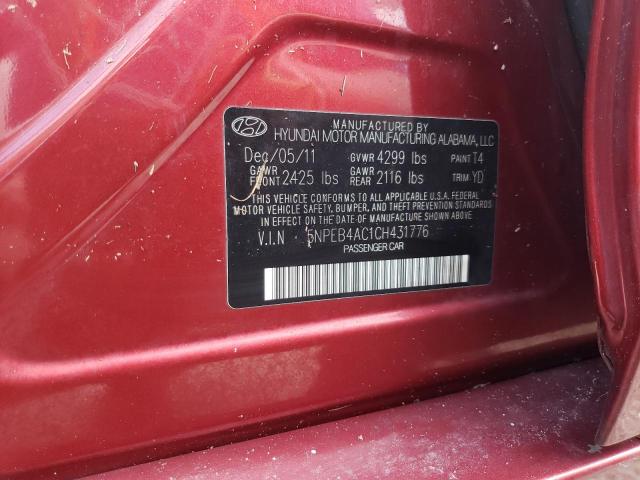 Photo 10 from auction – 2012 HYUNDAI SONATA GLS with VIN 5NPEB4AC1CH431776