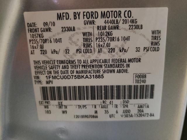Photo 10 from auction – 2011 FORD ESCAPE XLT with VIN 1FMCU0D75BKA31885