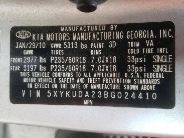 Photo 10 from auction – 2011 KIA SORENTO EX with VIN 5XYKUDA23BG024410