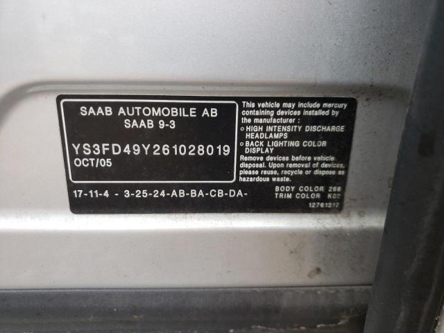 Photo 10 from auction – 2006 SAAB 9-3 with VIN YS3FD49Y261028019