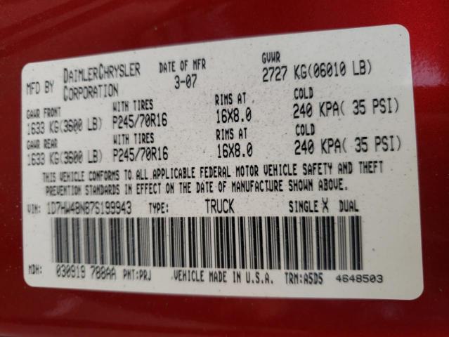Photo 10 from auction – 2007 DODGE DAKOTA QUA with VIN 1D7HW48N87S199943