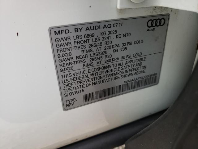 Photo 10 from auction – 2018 AUDI Q7 PREMIUM with VIN WA1AAAF7XJD005058