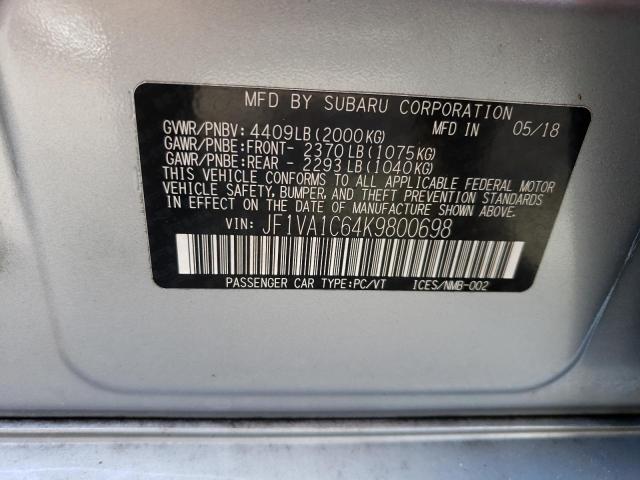 Photo 10 from auction – 2019 SUBARU WRX PREMIU with VIN JF1VA1C64K9800698