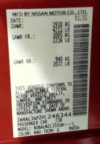 Photo 10 from auction – 2015 NISSAN ALTIMA 2.5 with VIN 1N4AL3AP2FC246344