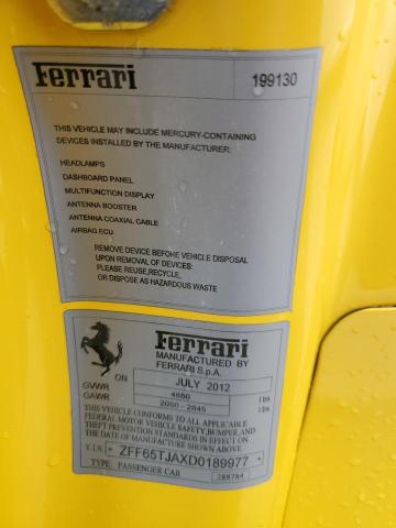 Photo 10 from auction – 2013 FERRARI CALIFORNIA with VIN ZFF65TJAXD0189977