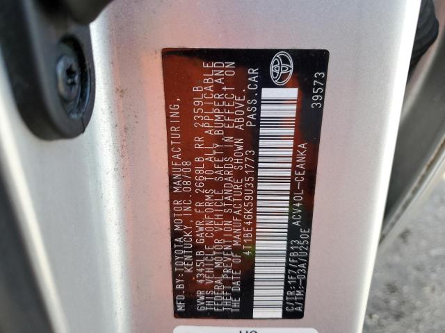 Photo 10 from auction – 2009 TOYOTA CAMRY BASE with VIN 4T1BE46K59U351773