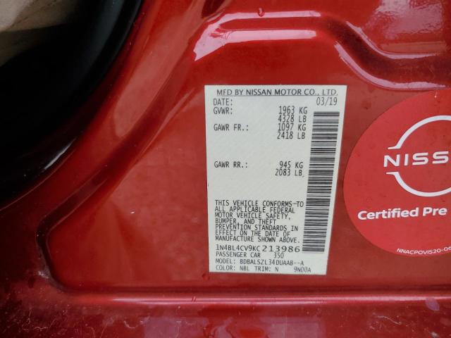 Photo 10 from auction – 2019 NISSAN ALTIMA SR with VIN 1N4BL4CV9KC213986