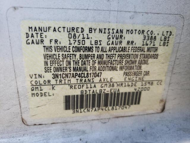 Photo 10 from auction – 2012 NISSAN VERSA S with VIN 3N1CN7AP4CL817047