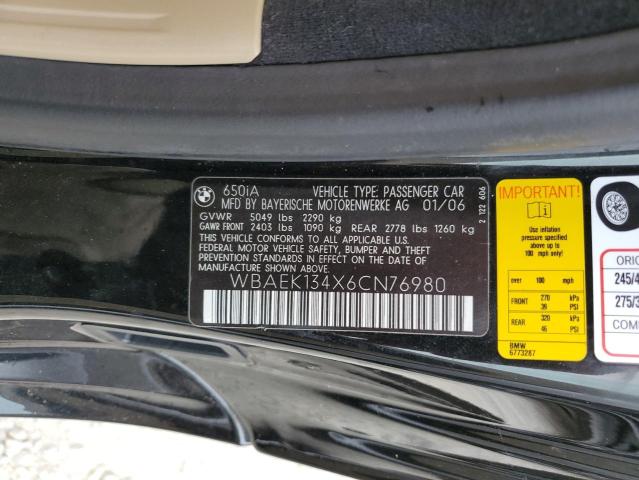Photo 10 from auction – 2006 BMW 650 I with VIN WBAEK134X6CN76980