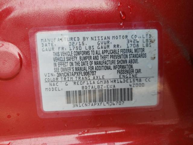 Photo 10 from auction – 2015 NISSAN VERSA S with VIN 3N1CN7APXFL906707