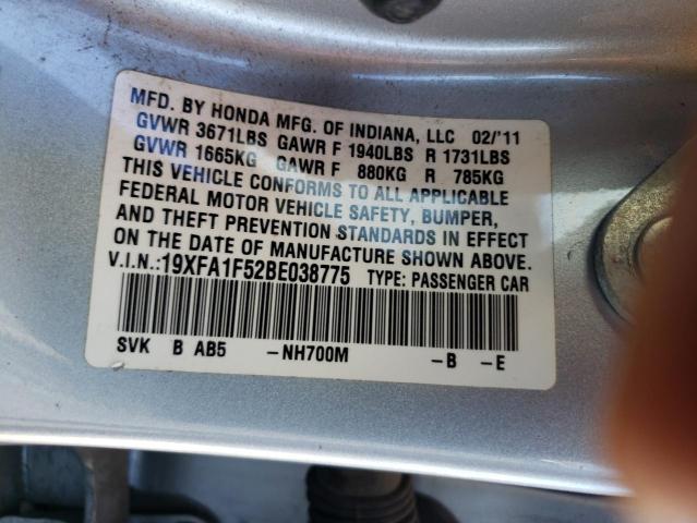 Photo 10 from auction – 2011 HONDA CIVIC LX with VIN 19XFA1F52BE038775