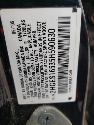 Photo 10 from auction – 2005 HONDA CIVIC LX with VIN 2HGES16535H590630