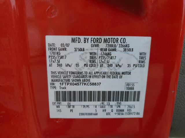 Photo 10 from auction – 2007 FORD F150 with VIN 1FTPX04577KC58837
