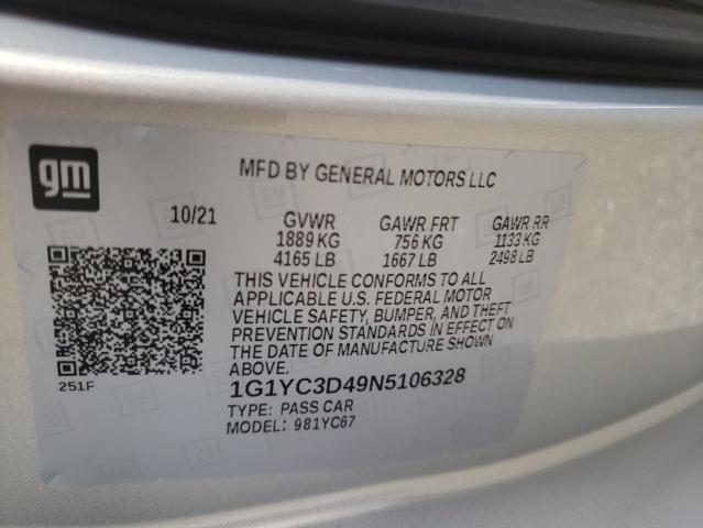 Photo 10 from auction – 2022 CHEVROLET CORVETTE S with VIN 1G1YC3D49N5106328