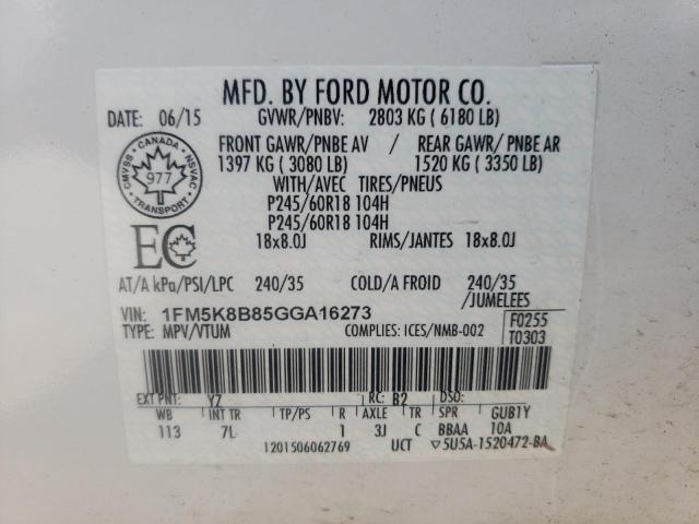 Photo 10 from auction – 2016 FORD EXPLORER with VIN 1FM5K8B85GGA16273