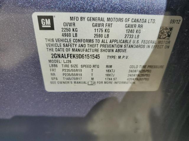 Photo 10 from auction – 2013 CHEVROLET EQUINOX LT with VIN 2GNALFEK9D6151545