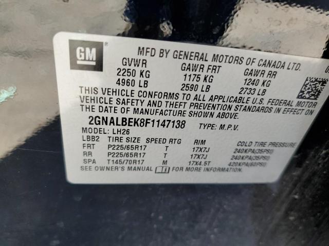 Photo 10 from auction – 2015 CHEVROLET EQUINOX LT with VIN 2GNALBEK8F1147138