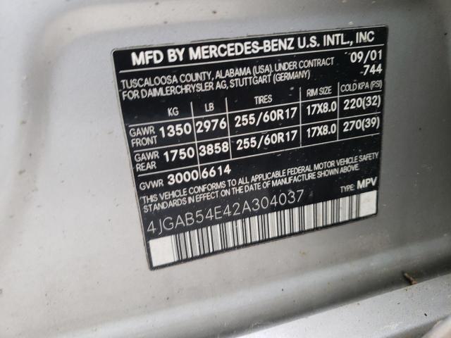 Photo 10 from auction – 2002 MERCEDES-BENZ ML 320 with VIN 4JGAB54E42A304037