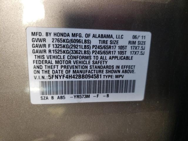 Photo 10 from auction – 2011 HONDA PILOT EX with VIN 5FNYF4H42BB094581