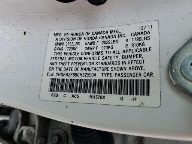 Photo 10 from auction – 2012 HONDA CIVIC EX with VIN 2HGFB2F88CH325994