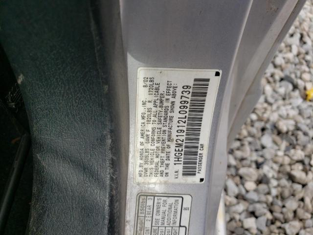Photo 10 from auction – 2002 HONDA CIVIC EX with VIN 1HGEM21912L099739