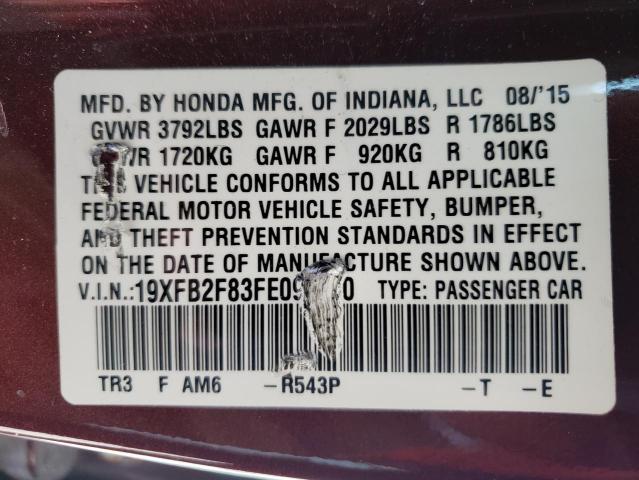 Photo 10 from auction – 2015 HONDA CIVIC EX with VIN 19XFB2F83FE098700