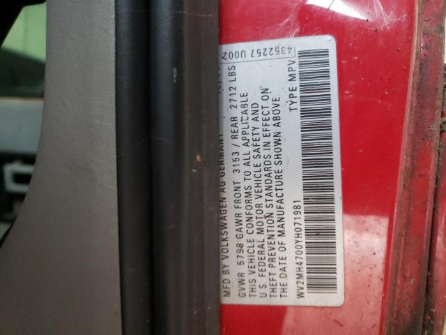 Photo 10 from auction – 2000 VOLKSWAGEN EUROVAN with VIN WV2MH4700YH071981