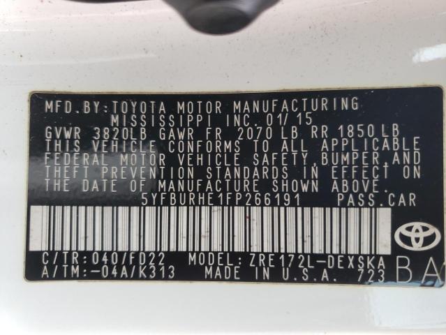 Photo 10 from auction – 2015 TOYOTA COROLLA L with VIN 5YFBURHE1FP266191
