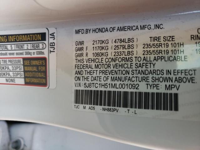 Photo 10 from auction – 2021 ACURA RDX TECHNO with VIN 5J8TC1H51ML001092