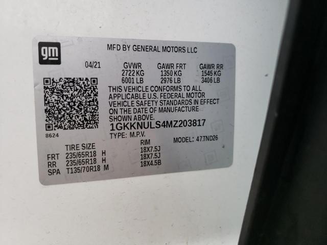Photo 10 from auction – 2021 GMC ACADIA SLT with VIN 1GKKNULS4MZ203817