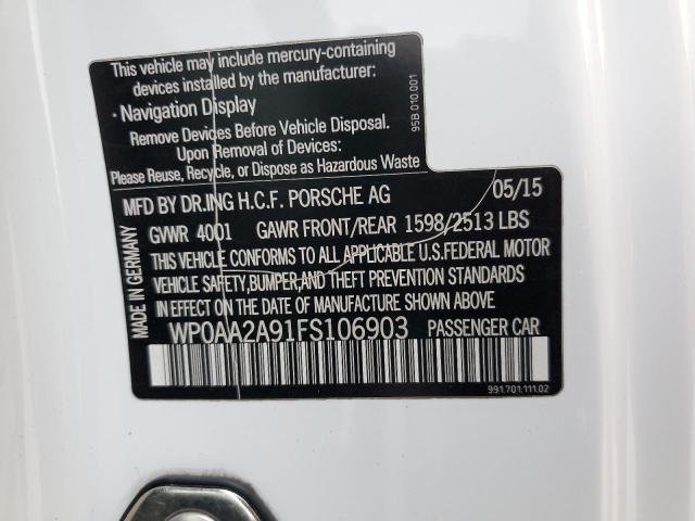 Photo 10 from auction – 2015 PORSCHE 911 CARRER with VIN WP0AA2A91FS106903