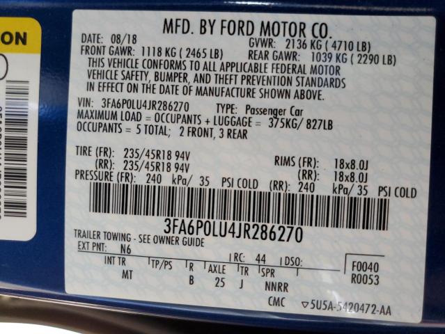 Photo 10 from auction – 2018 FORD FUSION SE with VIN 3FA6P0LU4JR286270