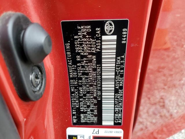 Photo 10 from auction – 2012 TOYOTA CAMRY BASE with VIN 4T1BF1FKXCU612821